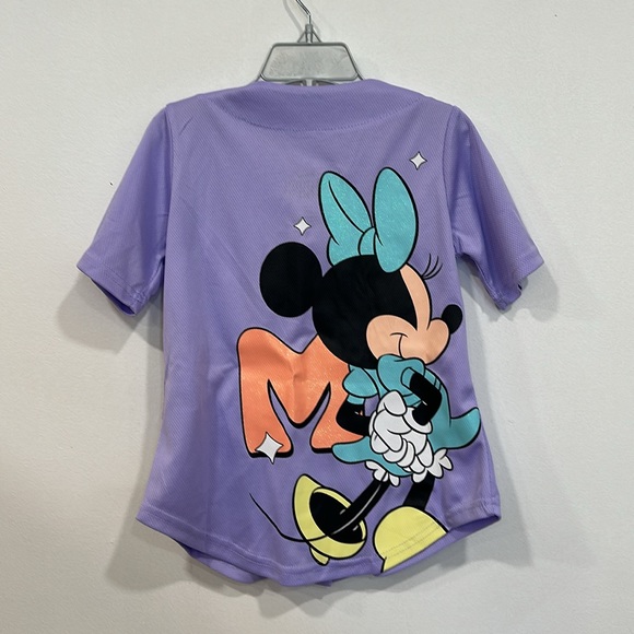 NWOT Disney Minnie Mouse Shimmer Glitter Kids Baseball Jersey Shirt 4/5 - Picture 7 of 9